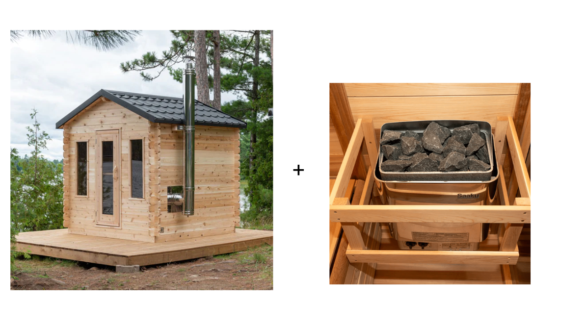 Dundalk Canadian CT Georgian Cabin Sauna | 2-6 People | Wood or Electric Heater  Dundalk Leisurecraft Dundalk Canadian CT Georgian Cabin Sauna + Saaku Electric Heater - 8KW with Rocks  