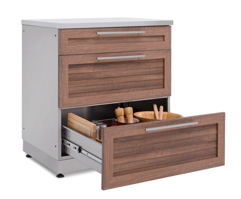 Outdoor Kitchen Stainless Steel 4 Piece Cabinet Set with 3-Drawer, Bar and Kamado Cabinet + Kamado + Countertop