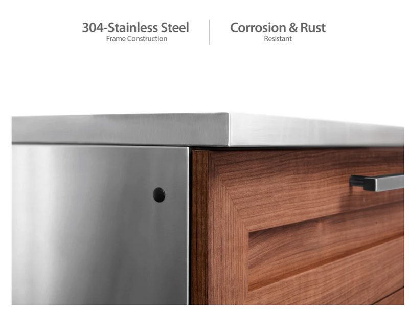 Outdoor Kitchen Stainless Steel 4 Piece Cabinet Set with 3-Drawer, Bar and Kamado Cabinet + Kamado + Countertop