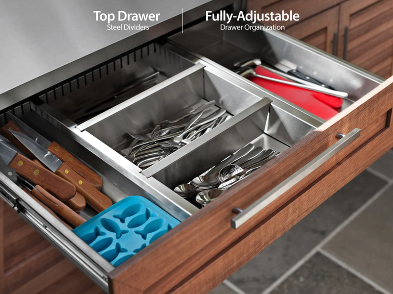 Outdoor Kitchen Stainless Steel 4 Piece Cabinet Set with 3-Drawer, Bar and Kamado Cabinet + Kamado + Countertop