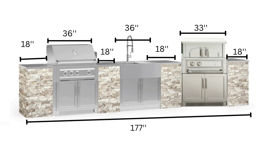 Outdoor Kitchen Signature Series 14 Piece Cabinet Set with 33'' Grill + Pizza Oven