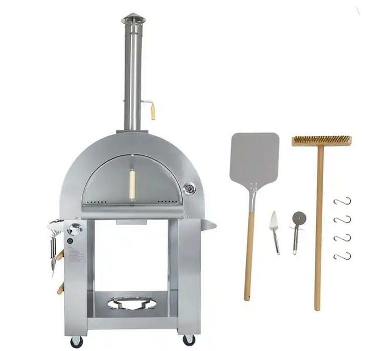 Kokomo 32 Inch Dual Fuel Gas or Wood Fired Stainless Steel Pizza Oven