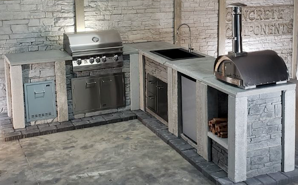 Stone Kitchen L- Shape + Sink unit + Pizza Oven + Log storage