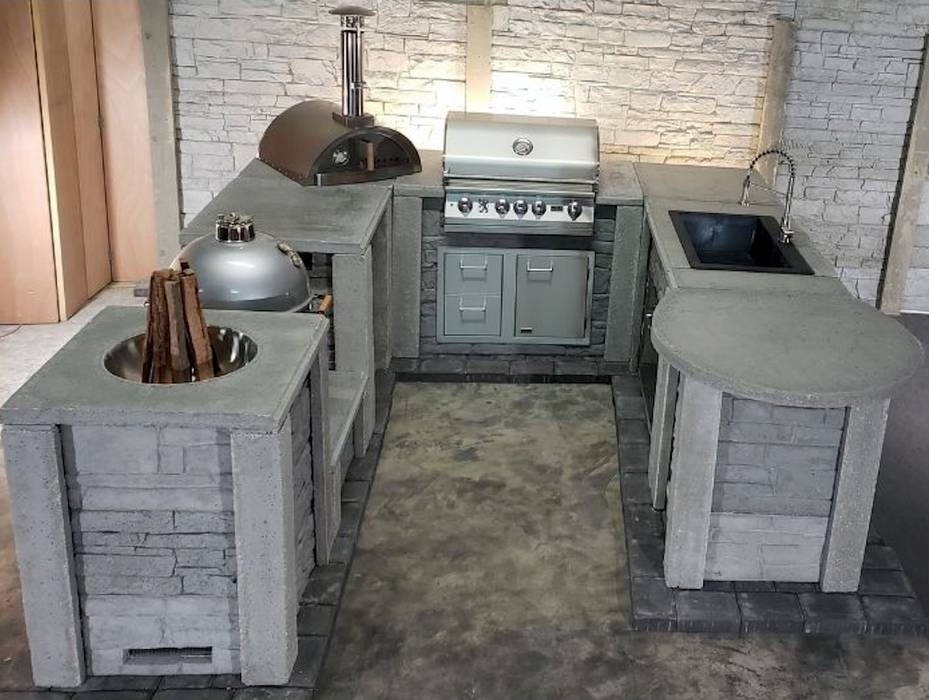 Stone Kitchen U- Shape + Pizza Oven + Kamado + Fire bowl