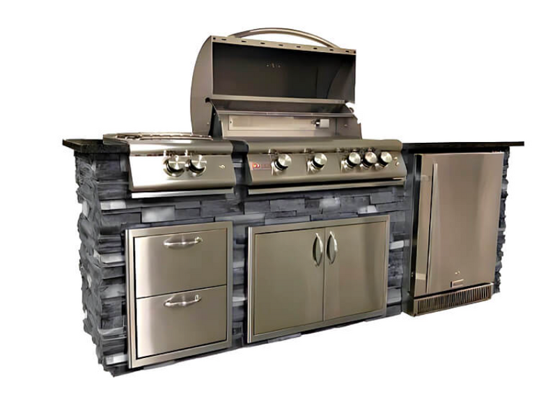 Tru Innovative 8' Kitchen Island - Blaze Grill - Black Top/White Wall Complete Kitchen