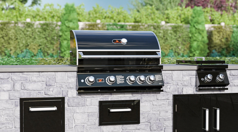 Whistler 34-Inch 4-Burner Built-In Gas Grill With Rear Infrared Burner, Grill Lights, Rotisserie Kit & Cover - Black Stainless