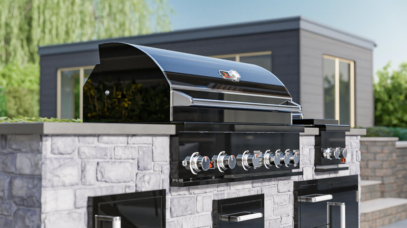Whistler 42-Inch 5-Burner Built-In Gas Grill With Rear Infrared Burner, Grill Lights, Rotisserie Kit & Cover - Black Stainless