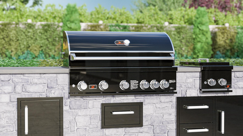 Whistler 42-Inch 5-Burner Built-In Gas Grill With Rear Infrared Burner, Grill Lights, Rotisserie Kit & Cover - Black Stainless