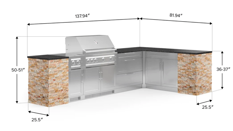 Outdoor Kitchen Signature Series 11 Piece L Shape Cabinet Set with Grill, Dual Side Burner, 3 Drawer and Bar Cabinet
