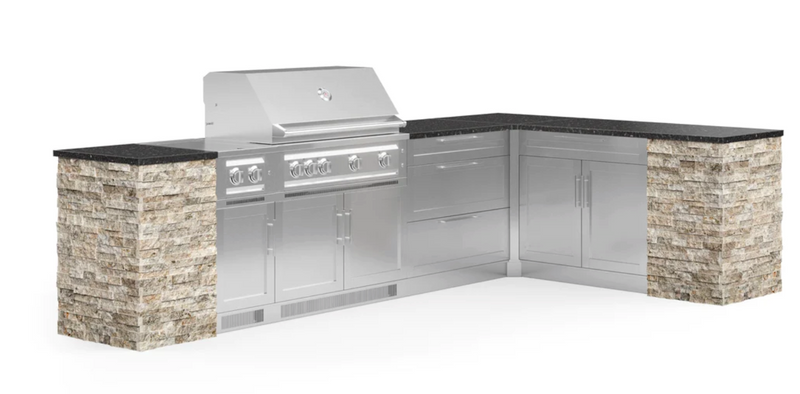 Outdoor Kitchen Signature Series 11 Piece L Shape Cabinet Set with Grill, Dual Side Burner, 3 Drawer and Bar Cabinet