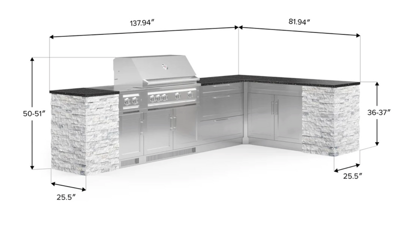 Outdoor Kitchen Signature Series 11 Piece L Shape Cabinet Set with Grill, Dual Side Burner, 3 Drawer and Bar Cabinet