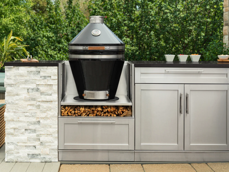 Outdoor Kitchen Signature Series 8 Piece Cabinet Set with 3 Drawer, 1 Door, Kamado and Platinum Grill - Granite top