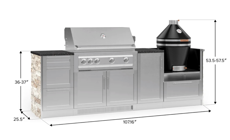 Outdoor Kitchen Signature Series 8 Piece Cabinet Set with 3 Drawer, 1 Door, Kamado and Platinum Grill - Granite top