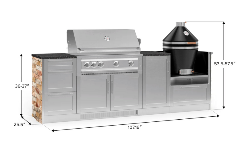 Outdoor Kitchen Signature Series 8 Piece Cabinet Set with 3 Drawer, 1 Door, Kamado and Platinum Grill - Granite top