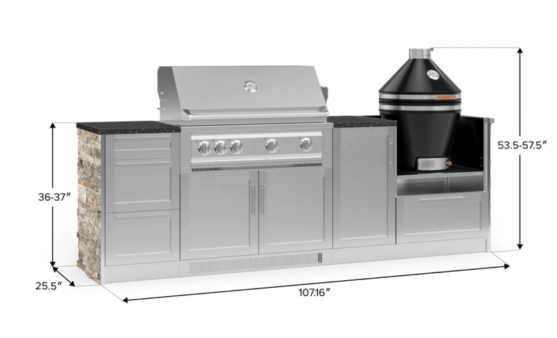 Outdoor Kitchen Signature Series 8 Piece Cabinet Set with 3 Drawer, 1 Door, Kamado and Platinum Grill - Granite top