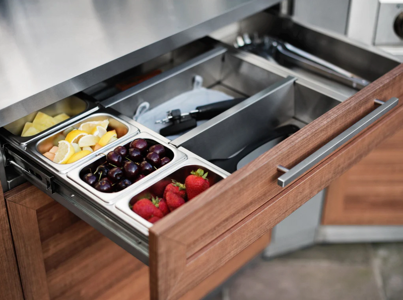 Outdoor Kitchen Stainless-Steel 5 Piece Cabinet Set with 3-Drawer, Bar, Grill Cabinet, Performance Grill and Countertop