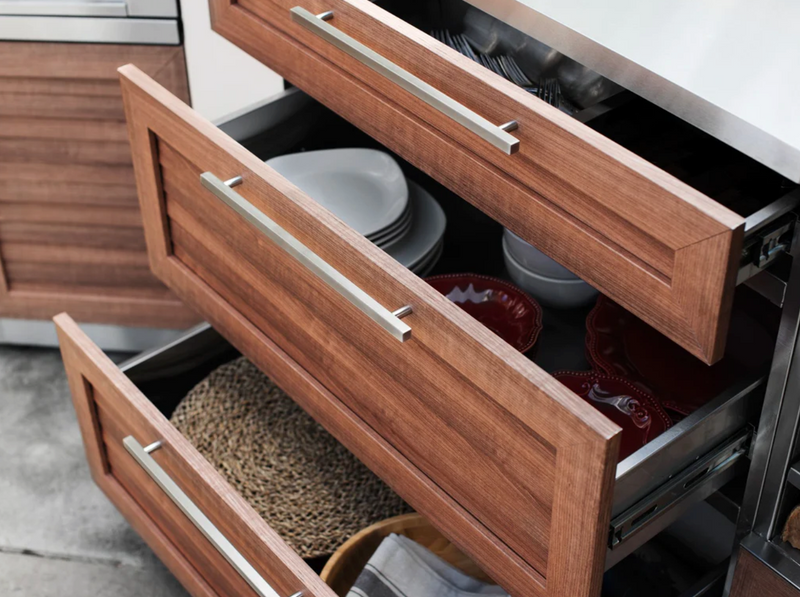 Outdoor Kitchen Stainless-Steel 5 Piece Cabinet Set with 3-Drawer, Bar, Grill Cabinet, Performance Grill and Countertop