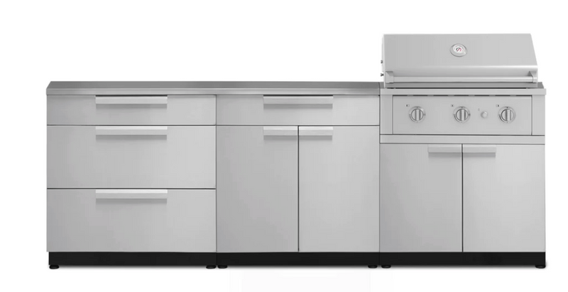 Outdoor Kitchen Stainless-Steel 5 Piece Cabinet Set with 3-Drawer, Bar, Grill Cabinet, Performance Grill and Countertop