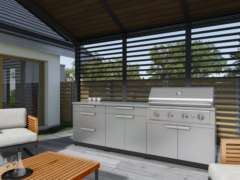 Outdoor Kitchen Stainless-Steel 5 Piece Cabinet Set with 3-Drawer, Bar, Grill Cabinet, Performance Grill and Countertop