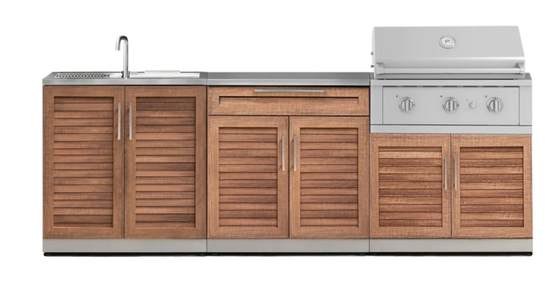 Outdoor Kitchen 3-piece Grove Stainless Steel with Drop-In Stainless Steel Platinum Grill