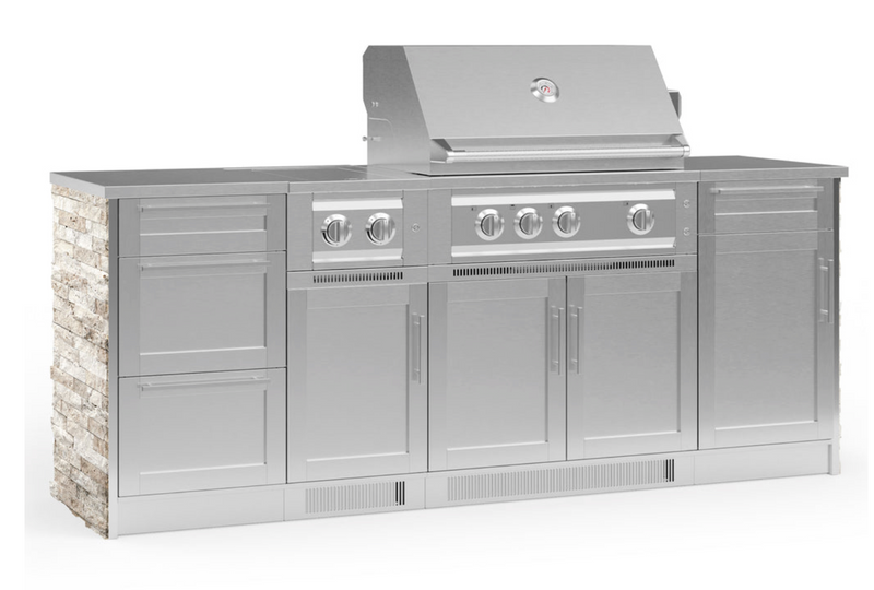 Outdoor Kitchen Signature Series 8 Piece Cabinet Set with Grill, 3 Drawer, 1 Door and Dual Side Burner