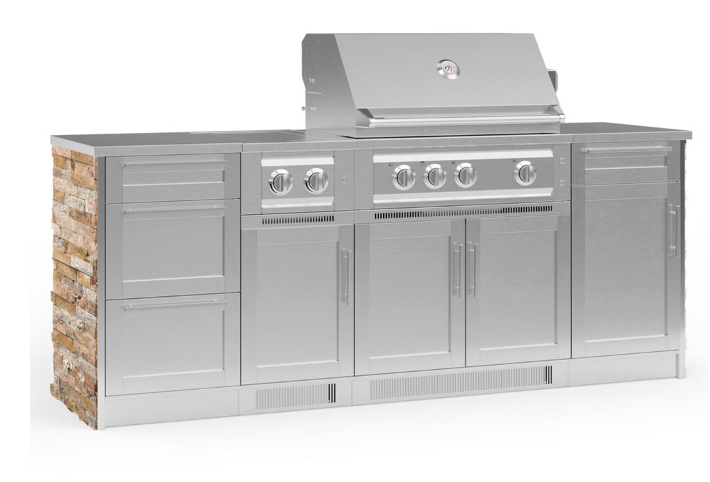 Outdoor Kitchen Signature Series 8 Piece Cabinet Set with Grill, 3 Drawer, 1 Door and Dual Side Burner