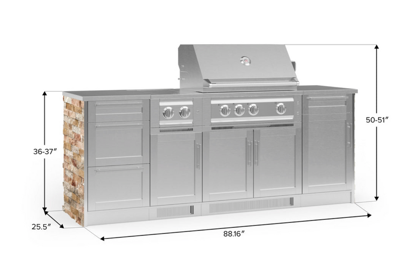 Outdoor Kitchen Signature Series 8 Piece Cabinet Set with Grill, 3 Drawer, 1 Door and Dual Side Burner