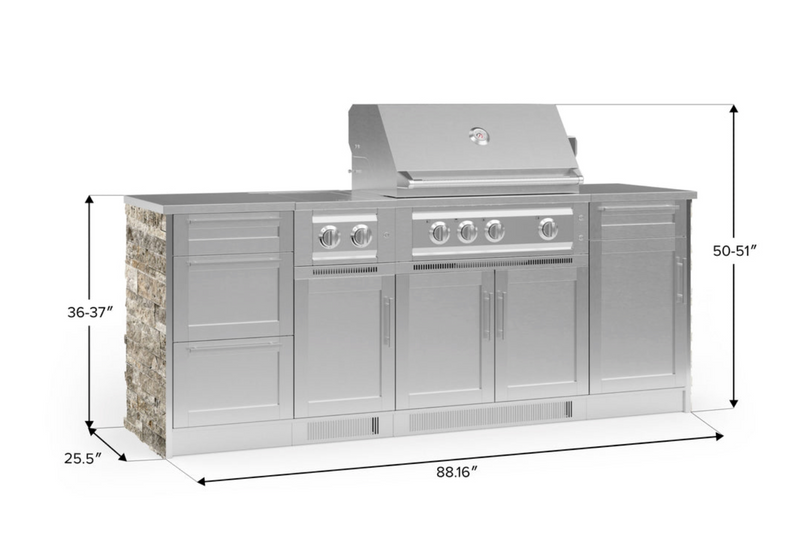 Outdoor Kitchen Signature Series 8 Piece Cabinet Set with Grill, 3 Drawer, 1 Door and Dual Side Burner