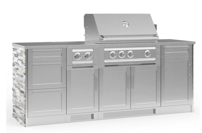 Outdoor Kitchen Signature Series 8 Piece Cabinet Set with Grill, 3 Drawer, 1 Door and Dual Side Burner