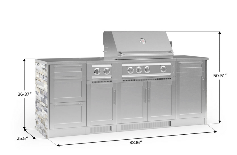 Outdoor Kitchen Signature Series 8 Piece Cabinet Set with Grill, 3 Drawer, 1 Door and Dual Side Burner