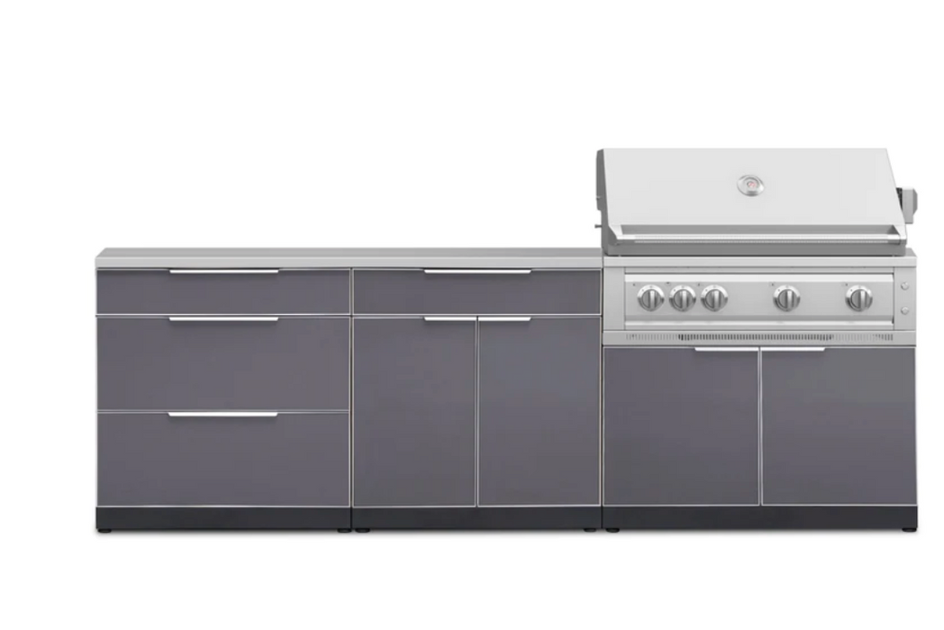 Outdoor Kitchen Aluminum 3 Piece Cabinet Set with 3-Drawer, Bar and Grill Cabinet + 40in Grill
