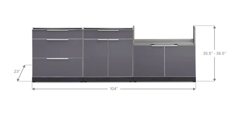 Outdoor Kitchen Aluminum 3 Piece Cabinet Set with 3-Drawer, Bar and Grill Cabinet + 40in Grill