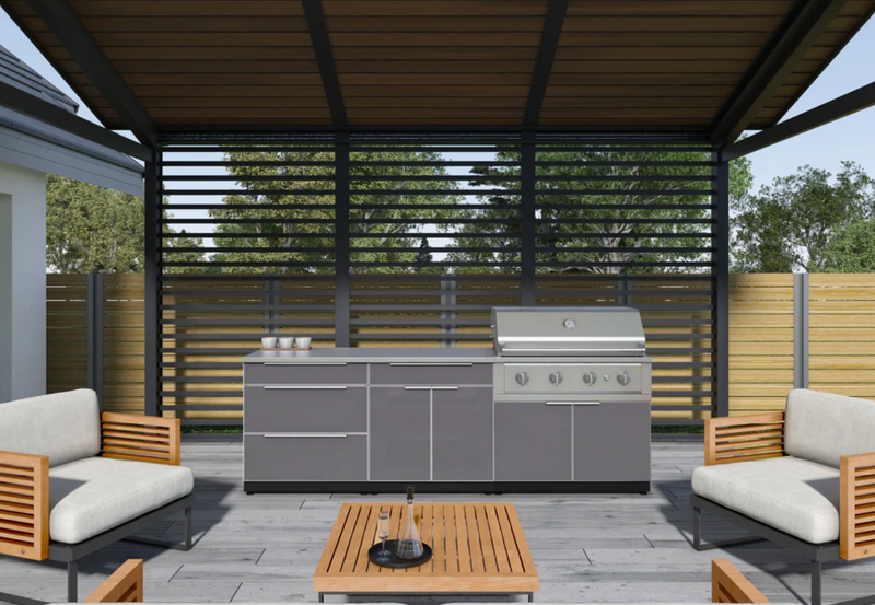 Outdoor Kitchen Aluminum 3 Piece Cabinet Set with 3-Drawer, Bar and Grill Cabinet + 40in Grill