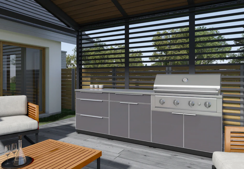 Outdoor Kitchen Aluminum 3 Piece Cabinet Set with 3-Drawer, Bar and Grill Cabinet + 40in Grill