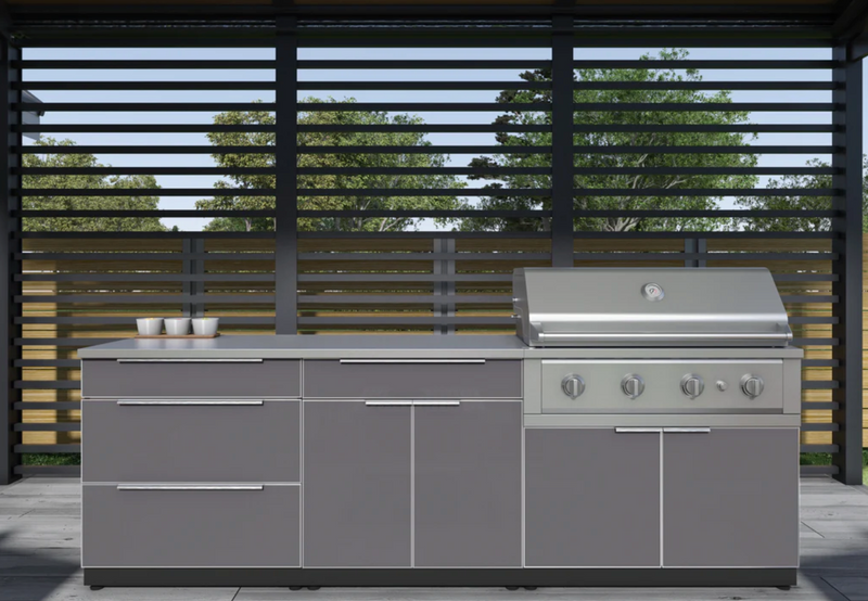 Outdoor Kitchen Aluminum 3 Piece Cabinet Set with 3-Drawer, Bar and Grill Cabinet + 40in Grill