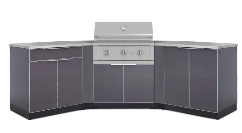 Outdoor Kitchen Aluminum 6 Piece Cabinet Set with 2-Door, Bar, Grill and Corner Cabinets + 33in Grill