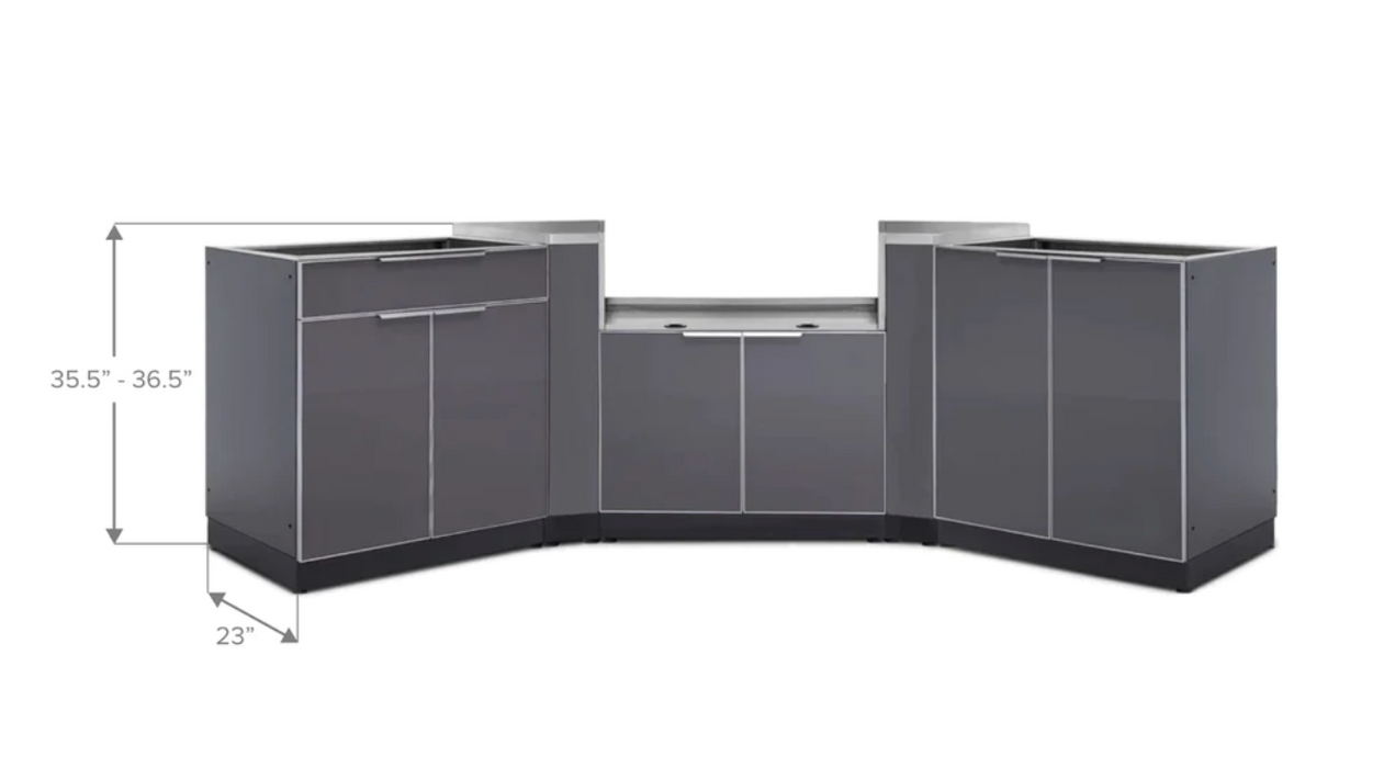 Outdoor Kitchen Aluminum 6 Piece Cabinet Set with 2-Door, Bar, Grill and Corner Cabinets + 33in Grill