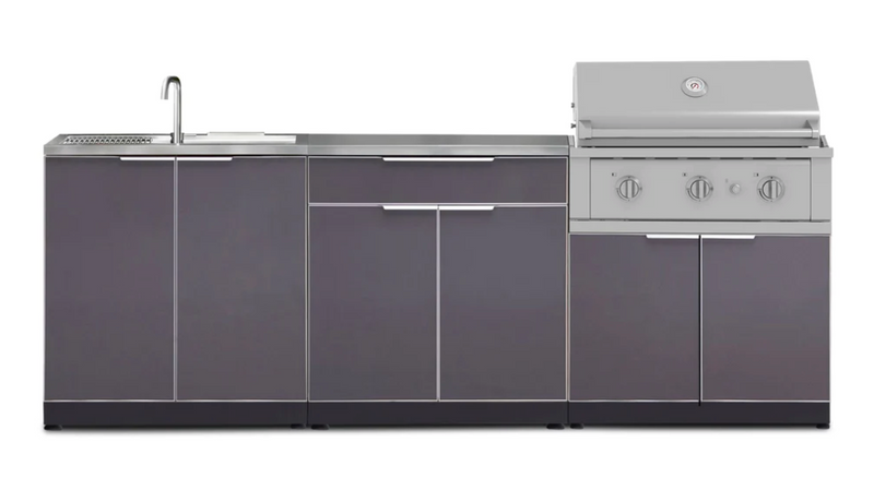 Outdoor Kitchen Aluminum 4 Piece Cabinet Set with Bar, Grill and Sink Cabinet + Countertop