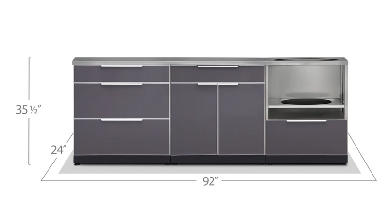 Outdoor Kitchen Aluminum 4 Piece Cabinet Set with 3-Drawer, Bar and Kamado Cabinet + Kamado + Countertop