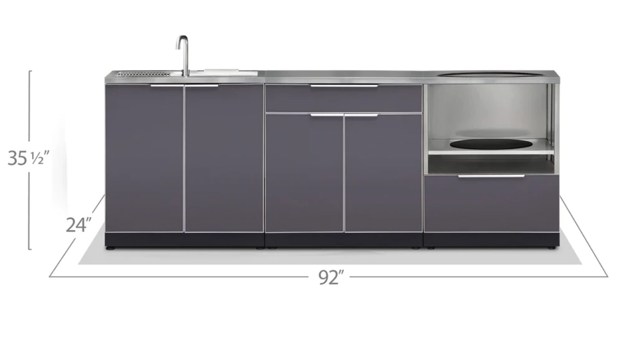 Outdoor Kitchen Aluminum 4 Piece Cabinet Set with Bar, Sink and Kamado Cabinet + Kamado + Countertop