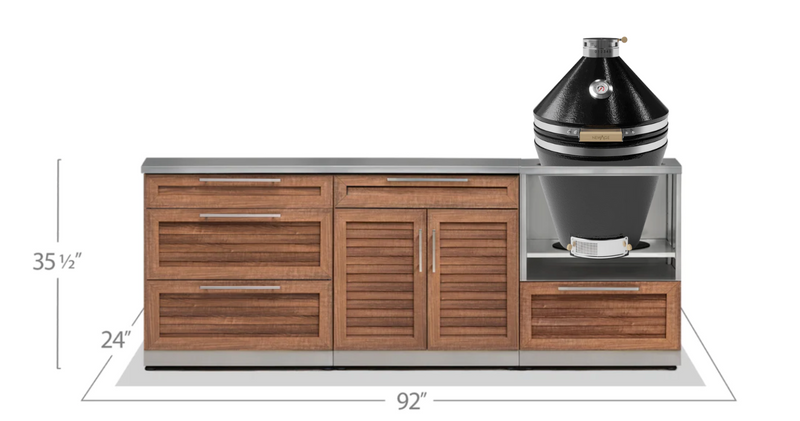 Outdoor Kitchen Stainless Steel 4 Piece Cabinet Set with 3-Drawer, Bar and Kamado Cabinet + Kamado + Countertop