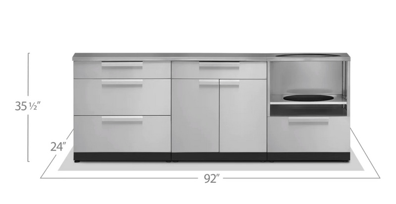 Outdoor Kitchen Stainless Steel 4 Piece Cabinet Set with 3-Drawer, Bar and Kamado Cabinet + Kamado