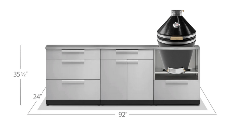Outdoor Kitchen Stainless Steel 4 Piece Cabinet Set with 3-Drawer, Bar and Kamado Cabinet + Kamado