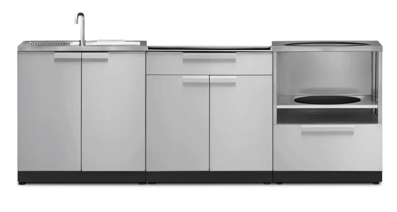 Outdoor Kitchen Stainless Steel 4 Piece Cabinet Set with Bar, Sink and Kamado Cabinet + Kamado