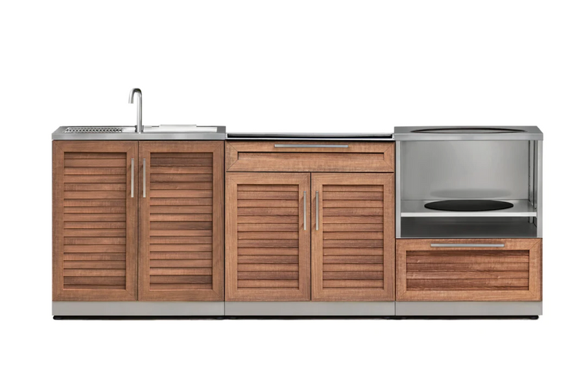 Outdoor Kitchen Stainless Steel 4 Piece Cabinet Set with Bar, Sink and Kamado Cabinet + Kamado + Countertop