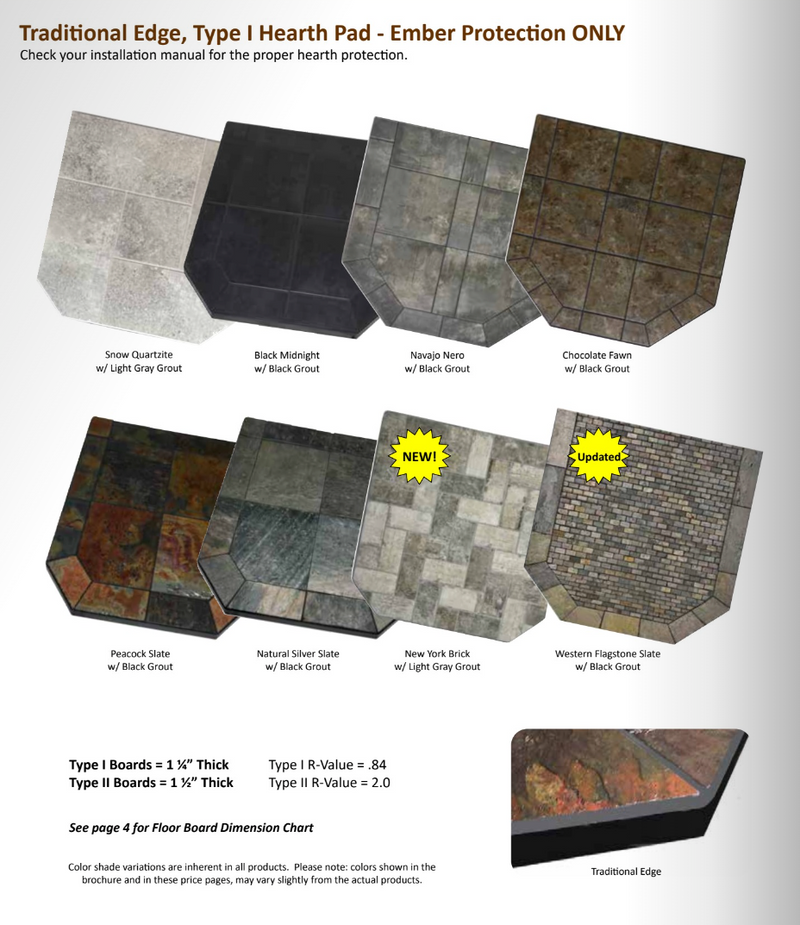 Diamond Hearths Standard Or Corner Hearth Pad - Traditional Edge - Type I - Natural Silver Slate