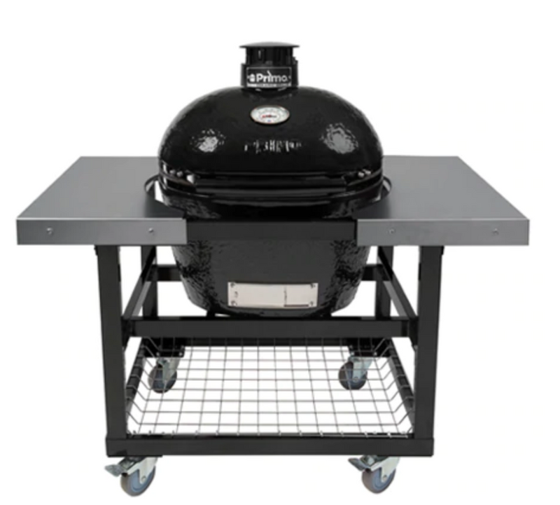 Primo LG300 Oval Ceramic BBQ Cart Model with Stainless Steel Side Shelves
