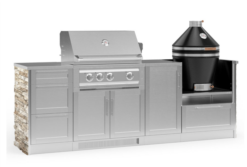 Outdoor Kitchen Signature Series 8 Piece Cabinet Set with 3 Drawer, 1 Door, Kamado and Platinum Grill