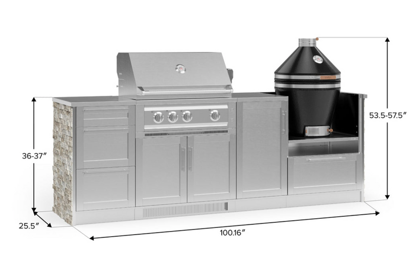 Outdoor Kitchen Signature Series 8 Piece Cabinet Set with 3 Drawer, 1 Door, Kamado and Platinum Grill