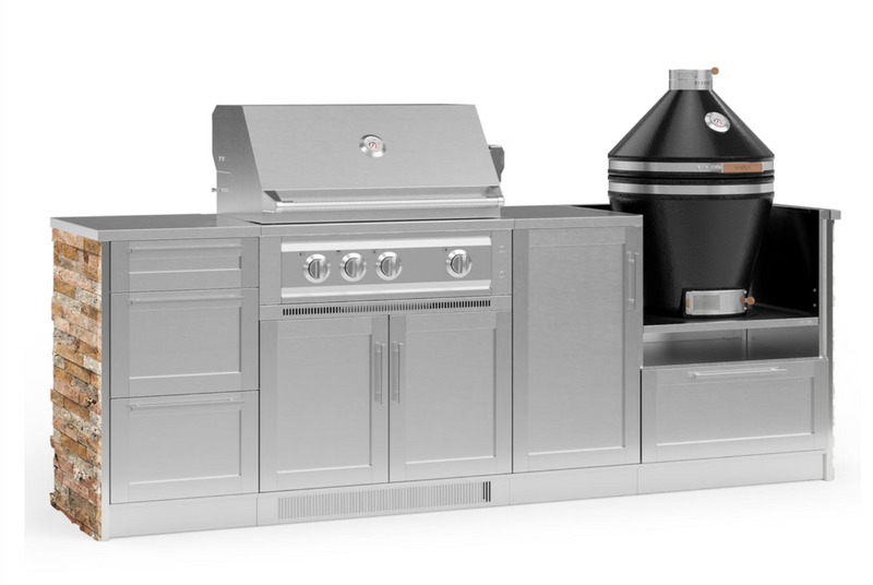 Outdoor Kitchen Signature Series 8 Piece Cabinet Set with 3 Drawer, 1 Door, Kamado and Platinum Grill